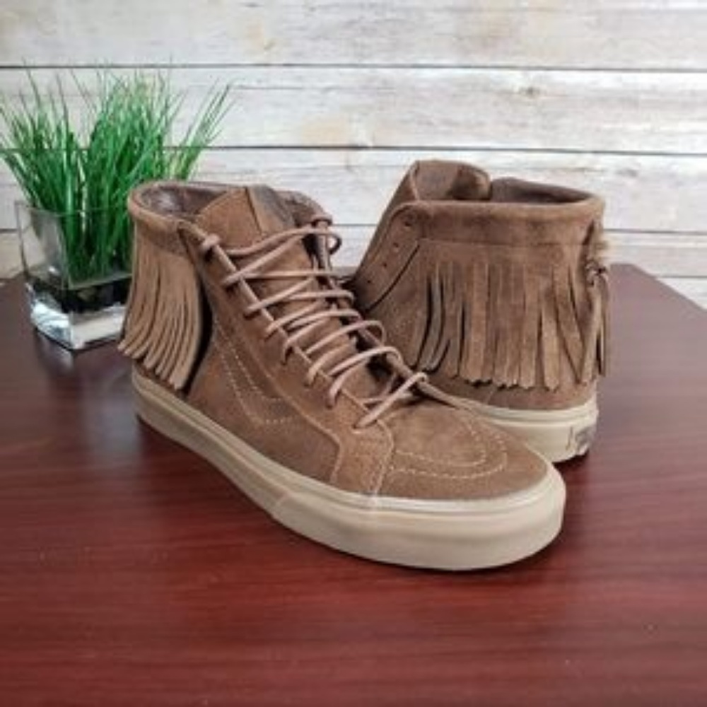 Vans Brown Suede Fringe High-Top Moccasins